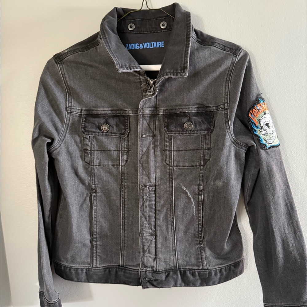 Zadig & Voltaire Gray Jean Jacket Classic Collar Fitted Cut